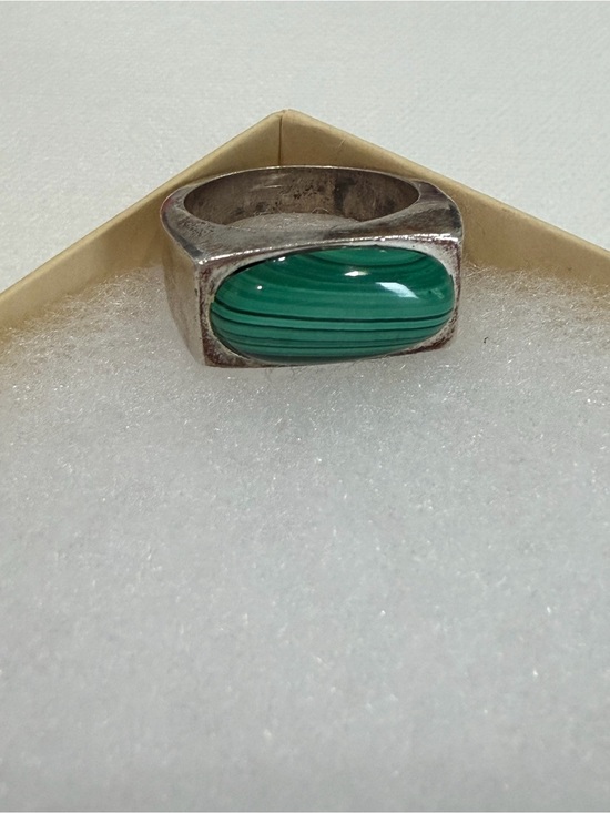 Jewelry - Malachite Gem Cab Ring size 9 Marked 925